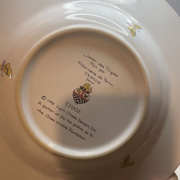 2 Lynn Chase 1995 Jardin Des Tulipes Soup Bowl, Made in France 8 3/4" W 1 1/2" H - Picture 10 of 13
